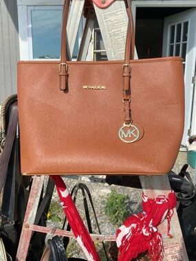 Michael Kors Brown Saffiano Leather Tote with Gold Hardware